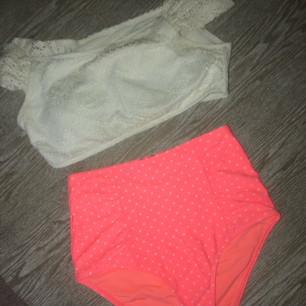 Pinky/coral high waisted polka dot bikini bottoms